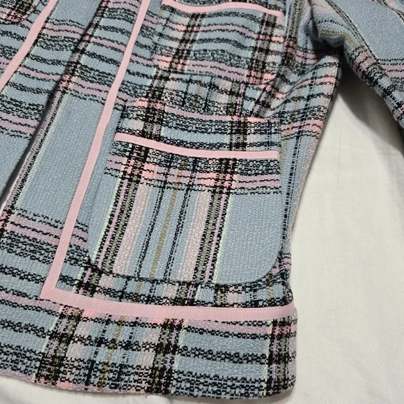 View Cropped Tweed Blazer/Dress Jacket, Light Blue/Pink Plaid, Lined, Sz 6, EUC! - Picture 4 of 14
